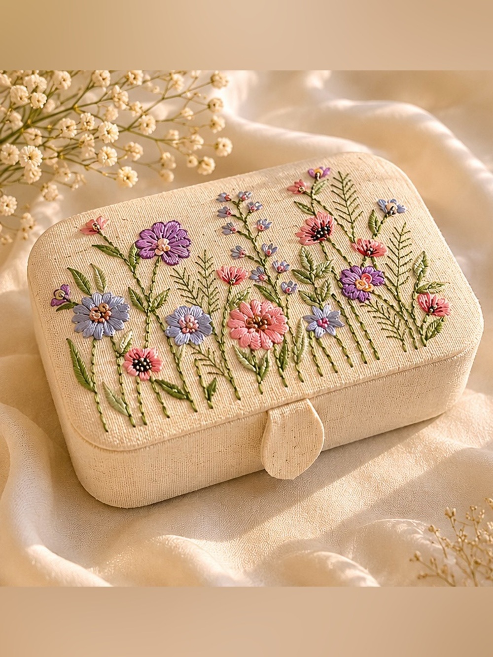 Embroidered Floral Jewelry Box Travel Organizer Gift
